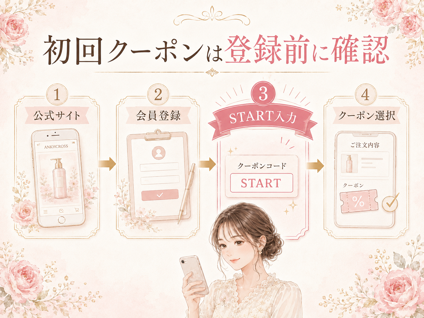 アンククロス公式通販で会員登録時にSTARTを入力して初回クーポンを使う手順