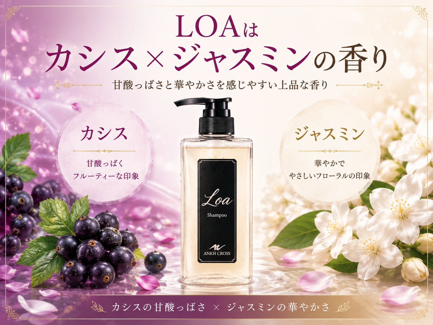 アンククロスLOAシャンプーのカシスとジャスミンの香りのイメージ