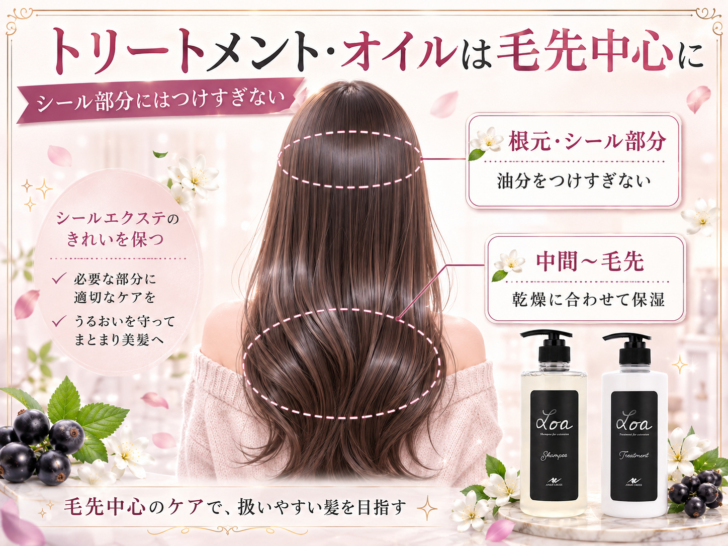 シールエクステ中のトリートメントとヘアオイルをつける位置