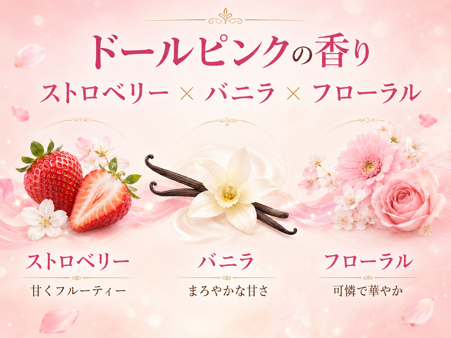 アンククロス ドールピンクのストロベリー・バニラ・フローラルの香り構成