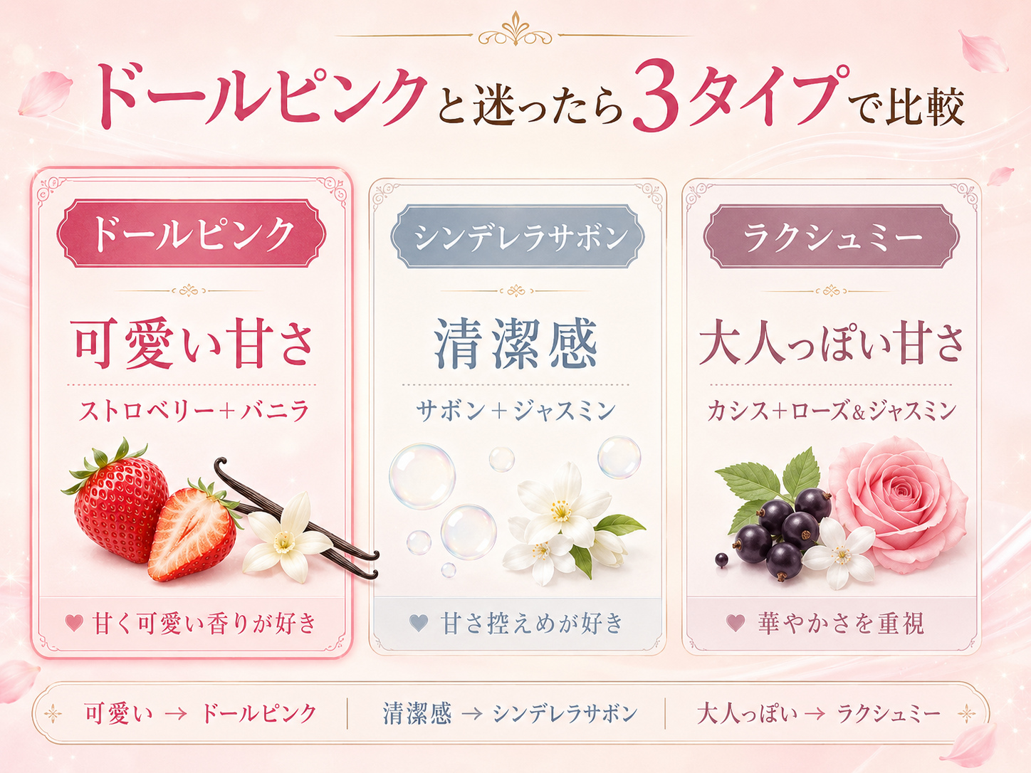 アンククロス ドールピンク・シンデレラサボン・ラクシュミーの香り比較